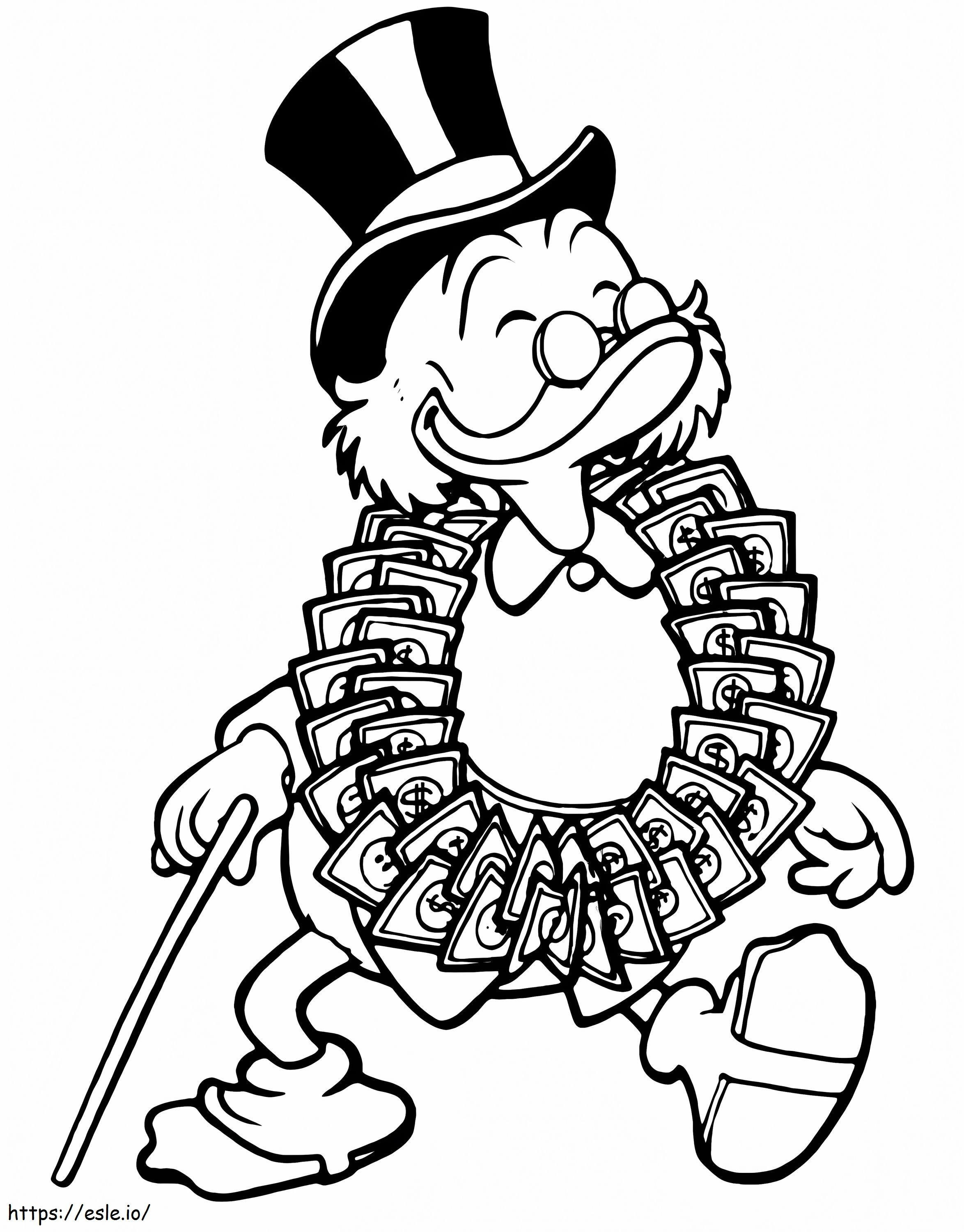 Scrooge McDuck con su dinero para colorear