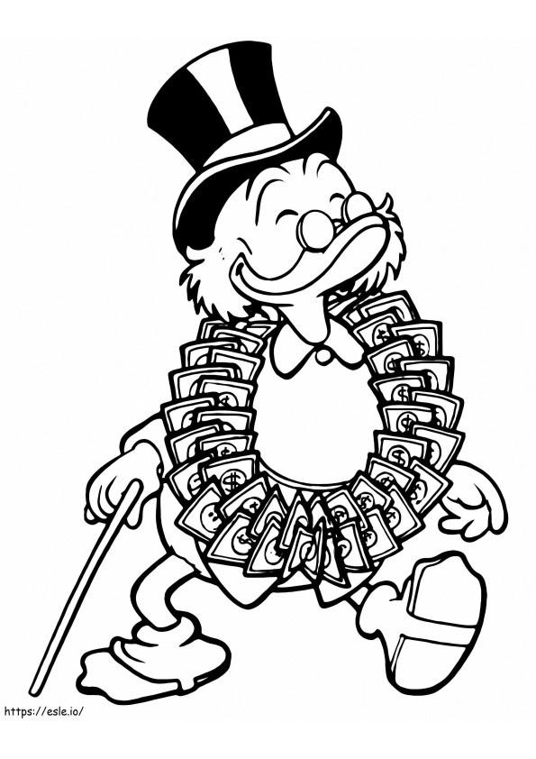 Scrooge McDuck ze swoimi pieniędzmi kolorowanka
