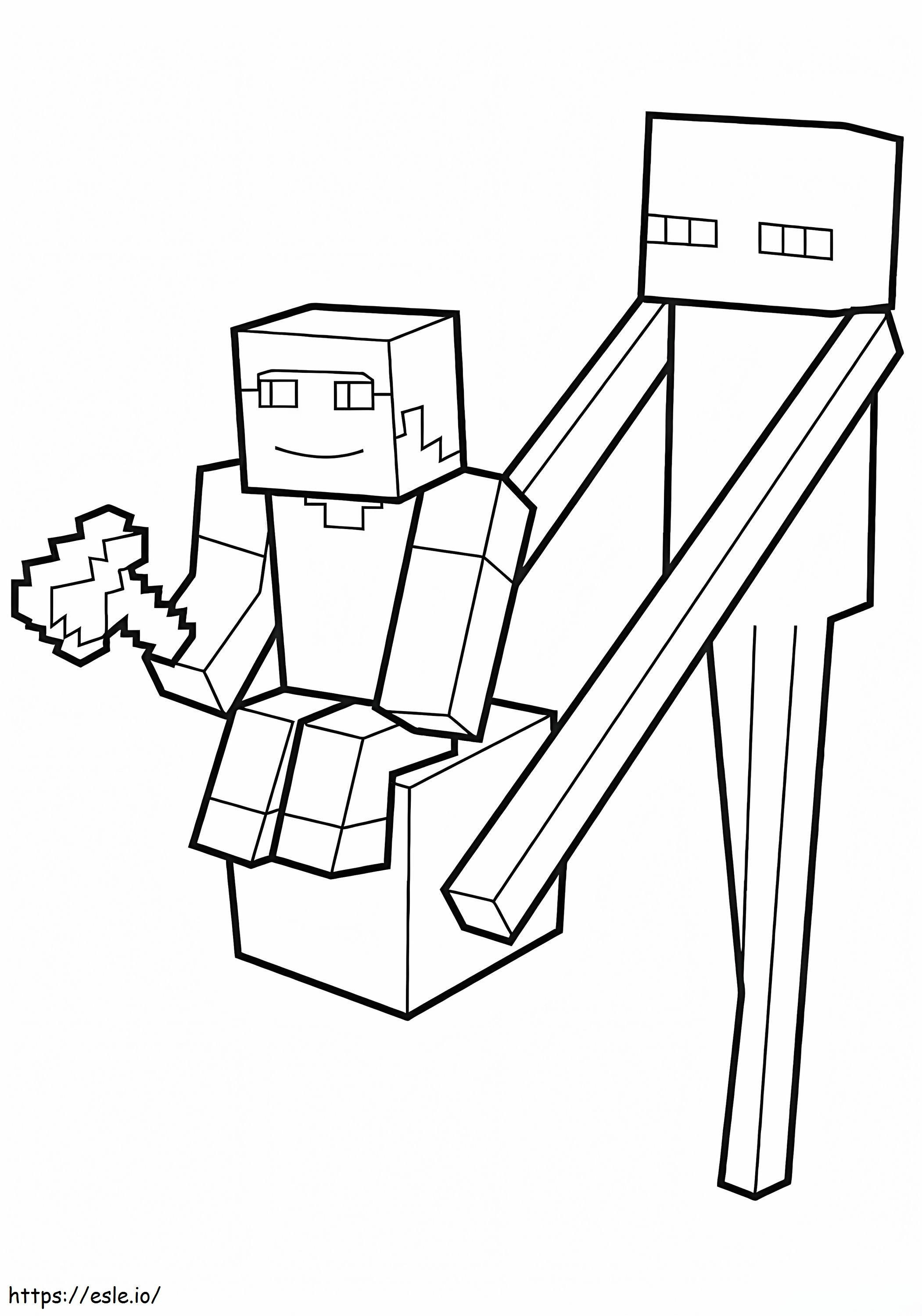 Minecraft Steve And Enderman coloring page