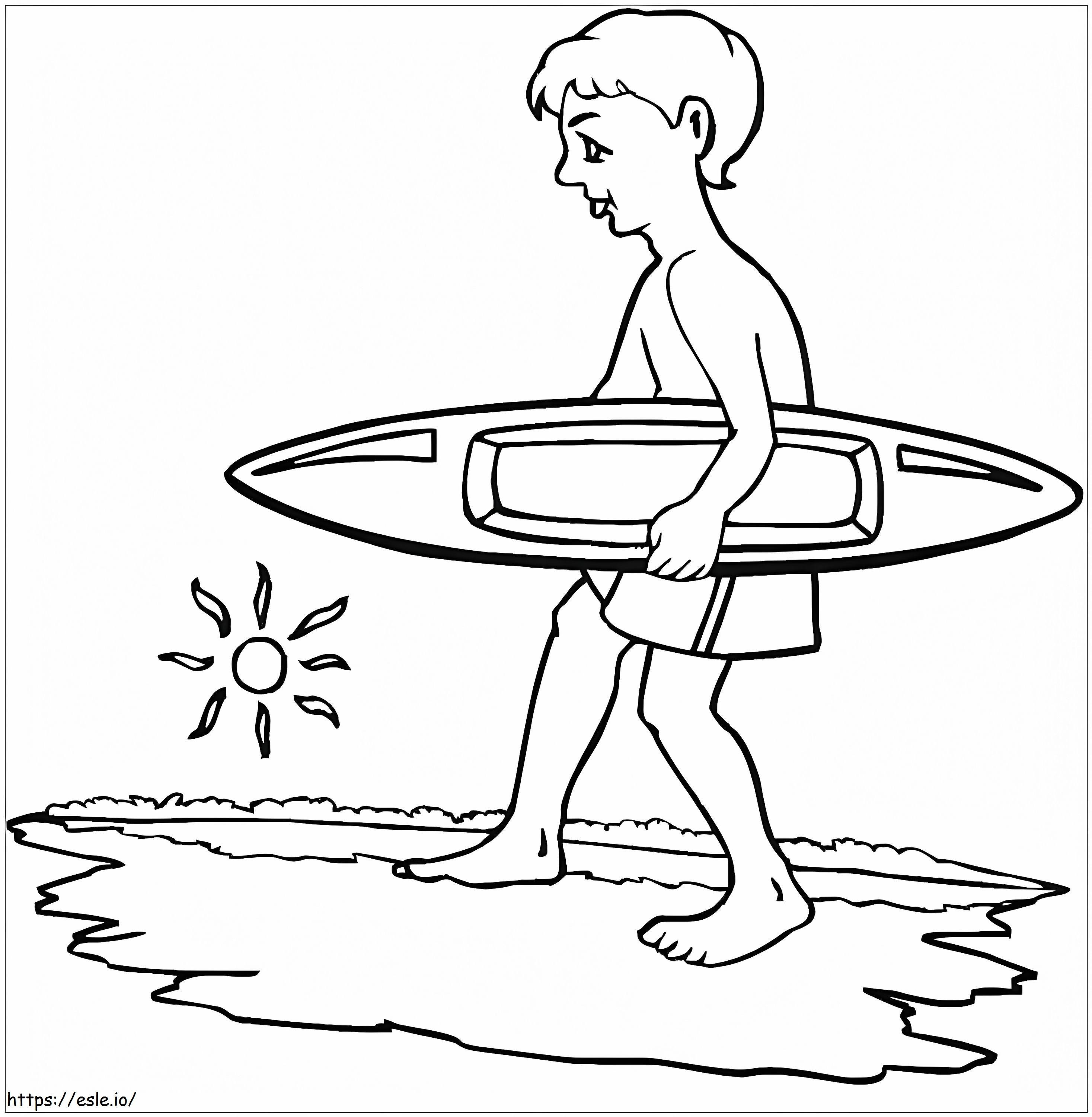 Sörf tahtası tutan çocuk boyama