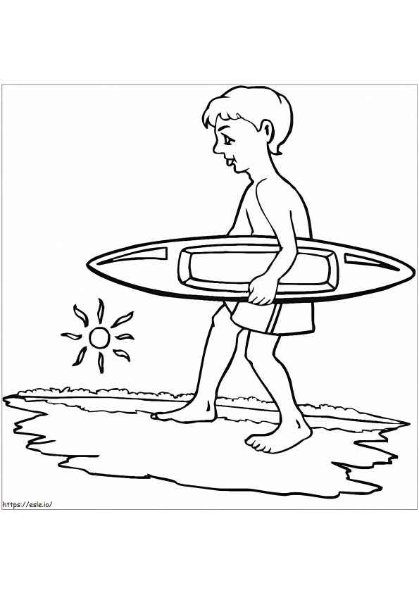 Sörf tahtası tutan çocuk boyama