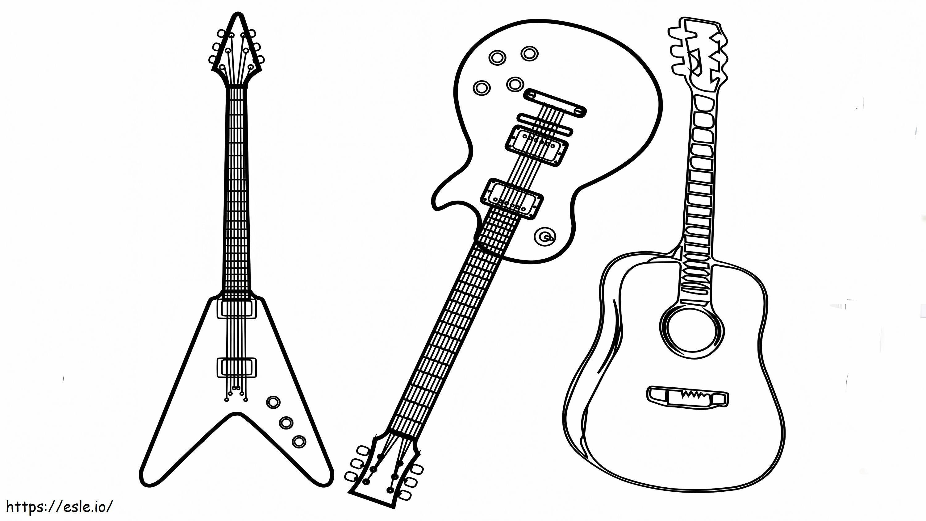 Kolme tyyppistä kitaraa värityskuva