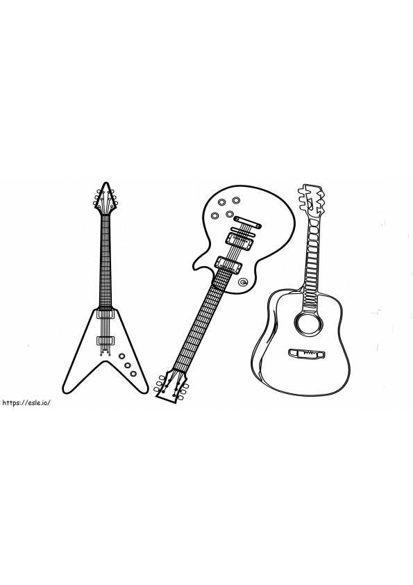 Drie soorten gitaren kleurplaat