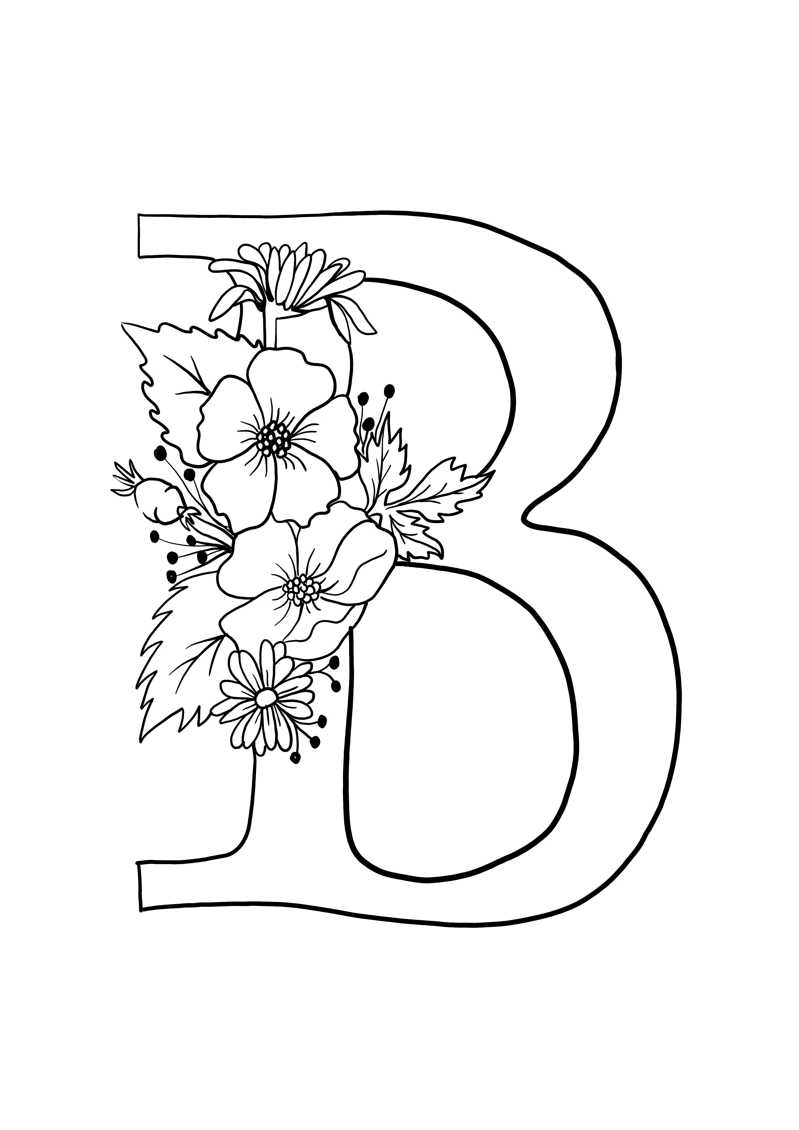 B bloemen letter gratis afdrukbare afbeelding kleurplaat