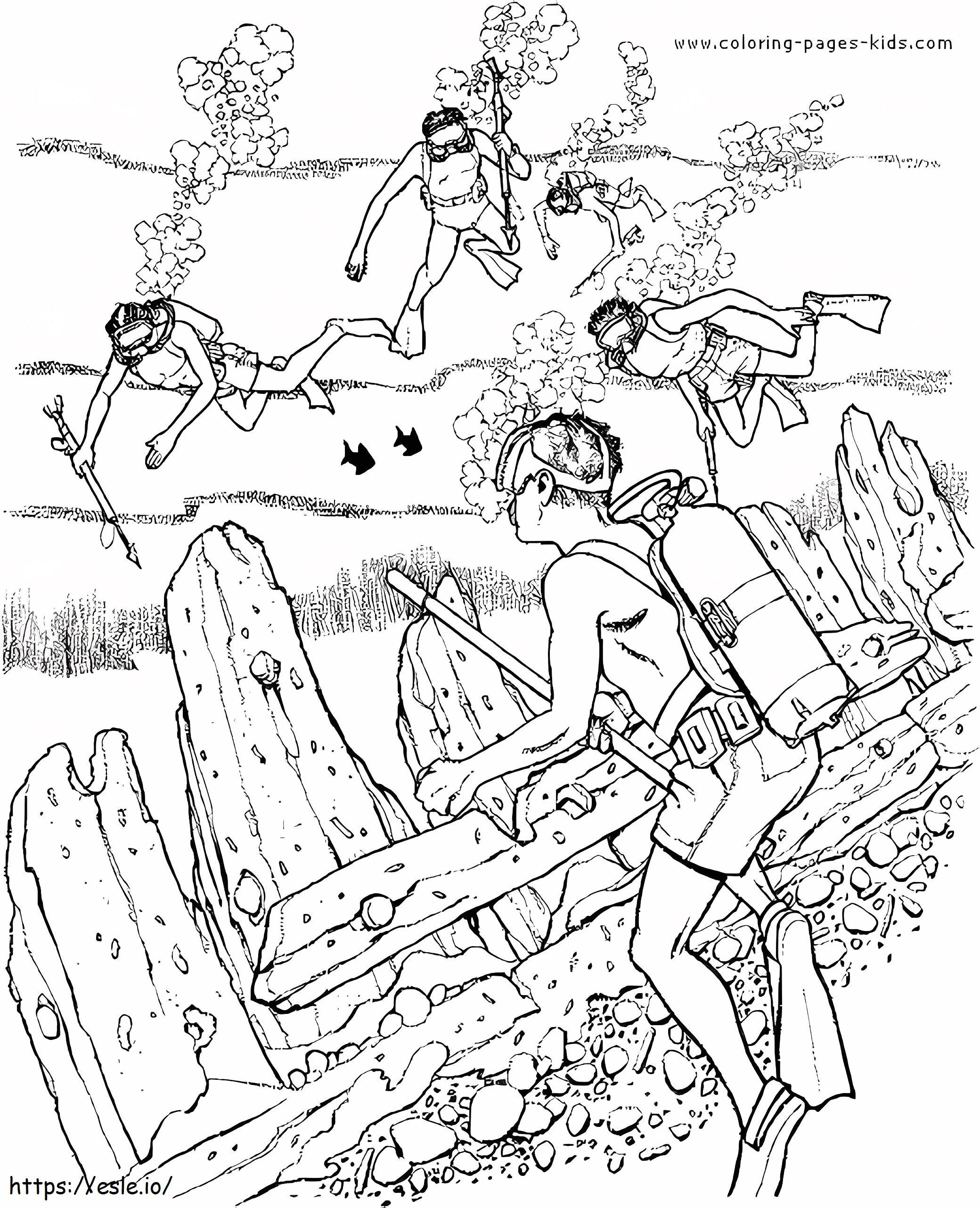 Coloriage Cinq personnes plongeant à imprimer dessin