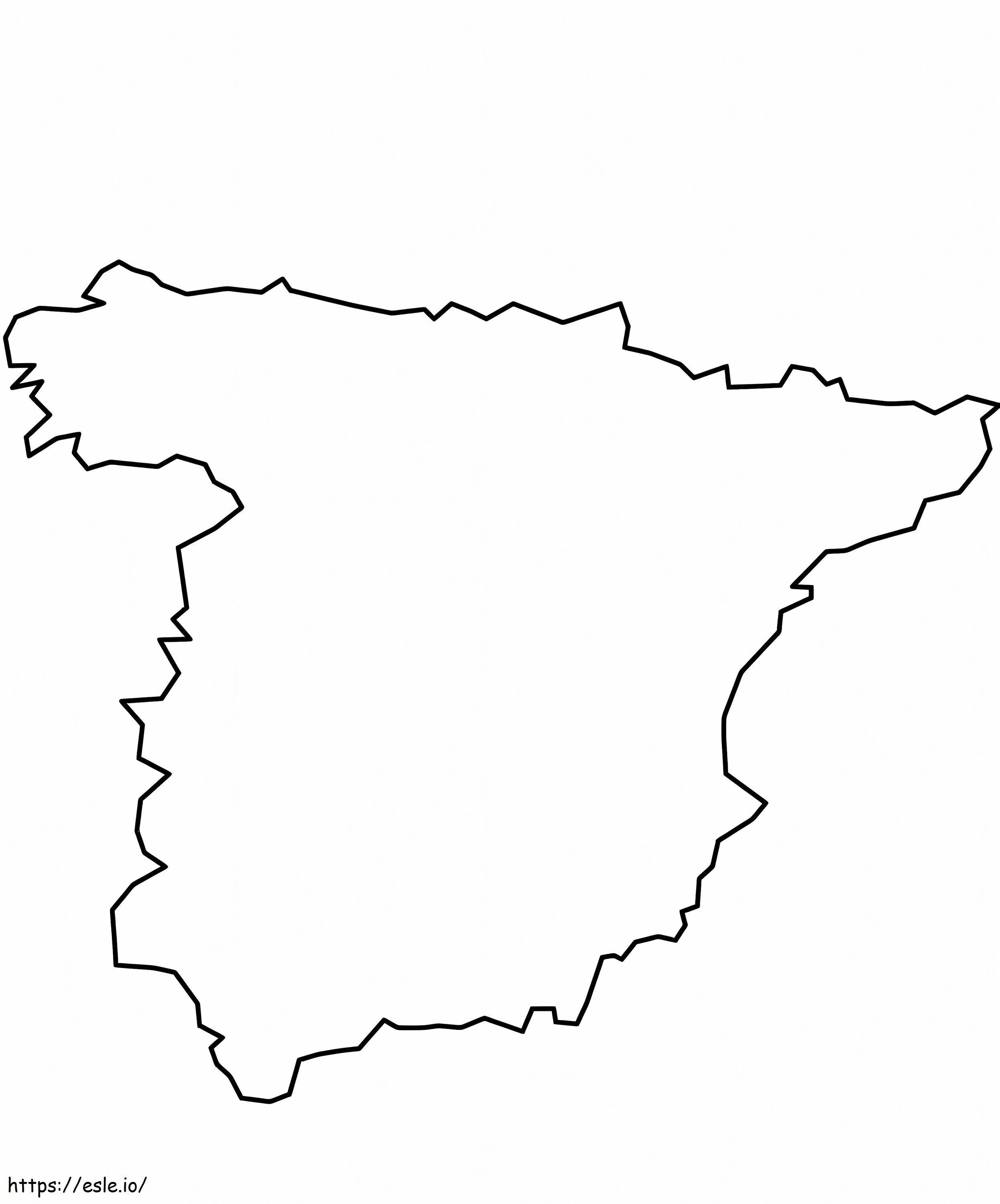 Mapa Konturowa Hiszpanii kolorowanka
