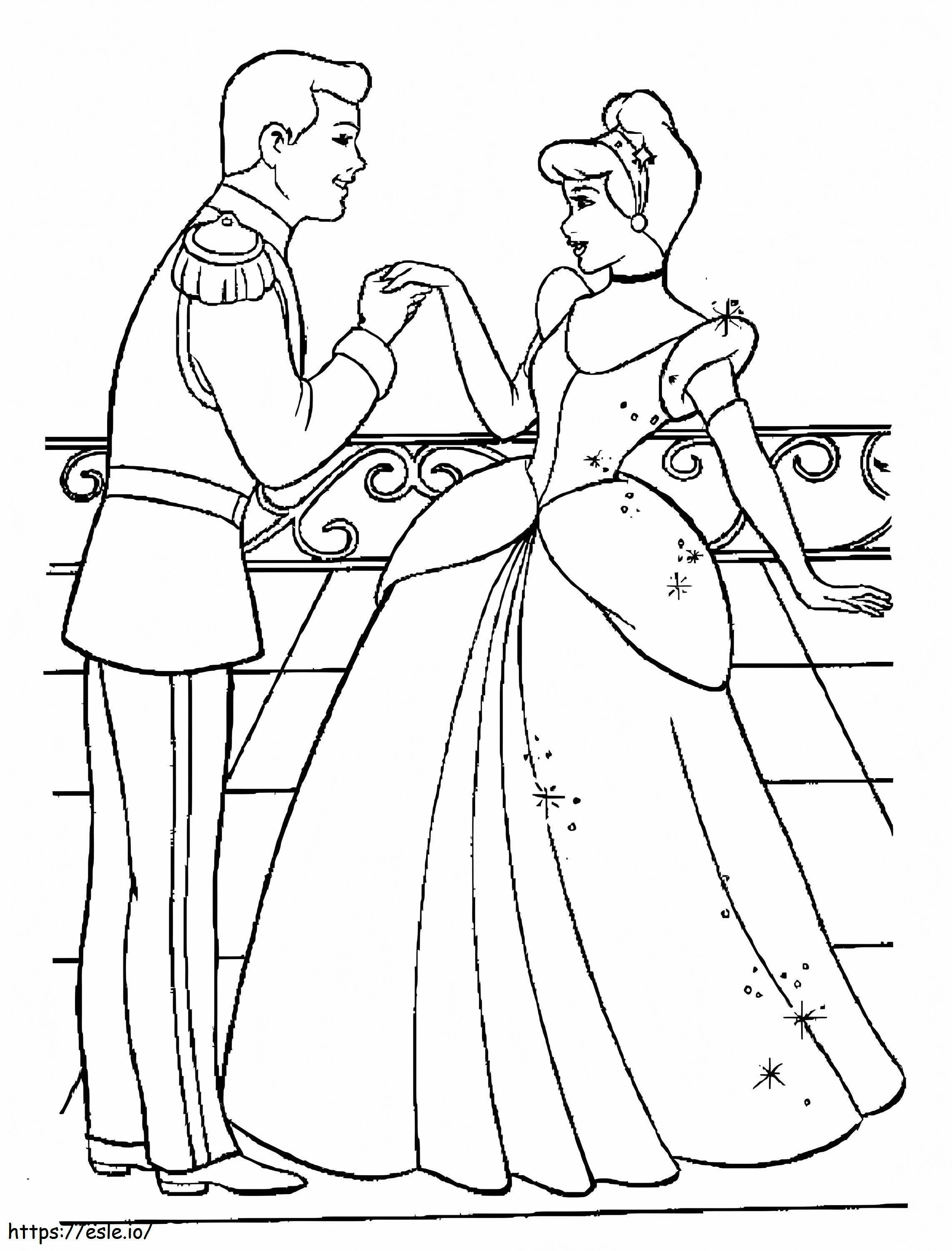 Cinderella kohtaa prinssin värityskuva