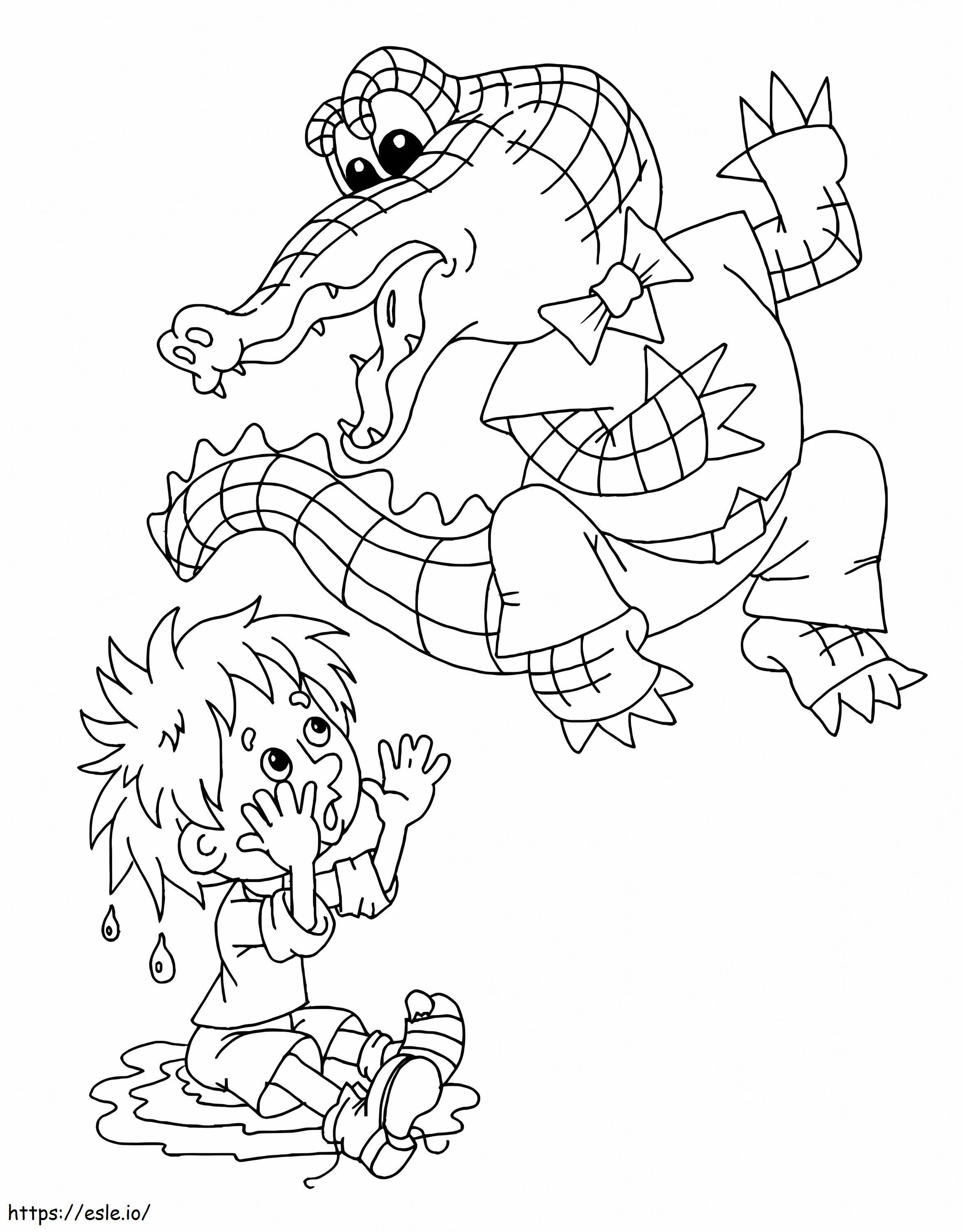 Cartoon Crocodile And Boy coloring page