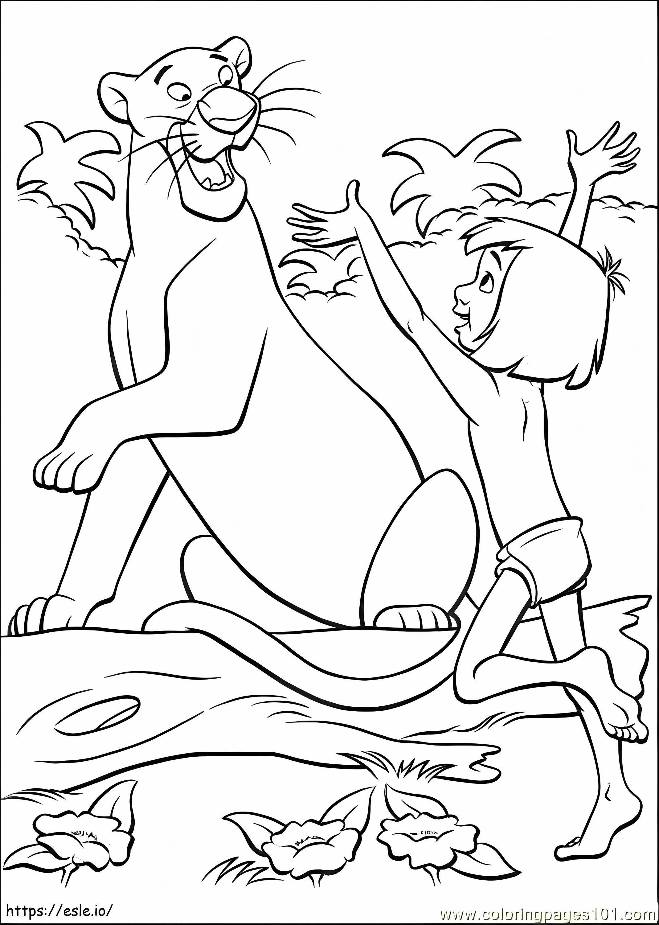 Mowgli con Bagheera da colorare