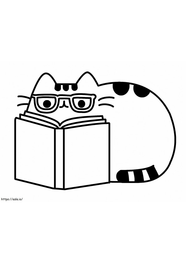 Pusheen Reading Book coloring page