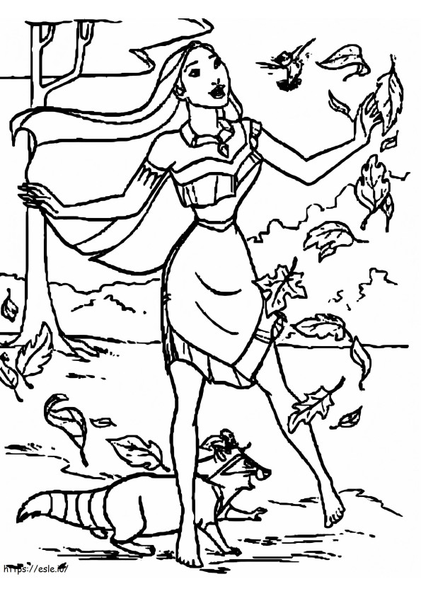 Pocahontas Flitin ja Meekon kanssa värityskuva