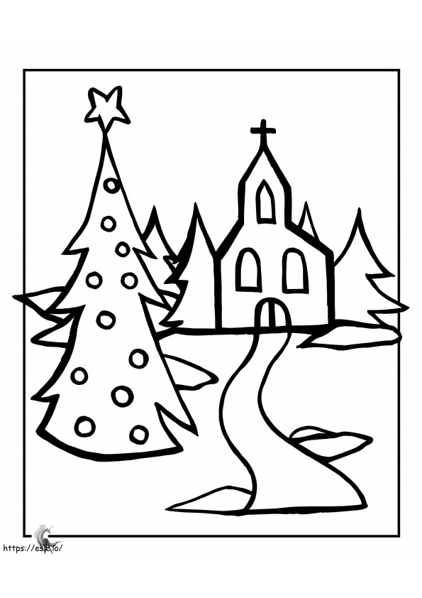 クリスマス教会 ぬりえ - 塗り絵
