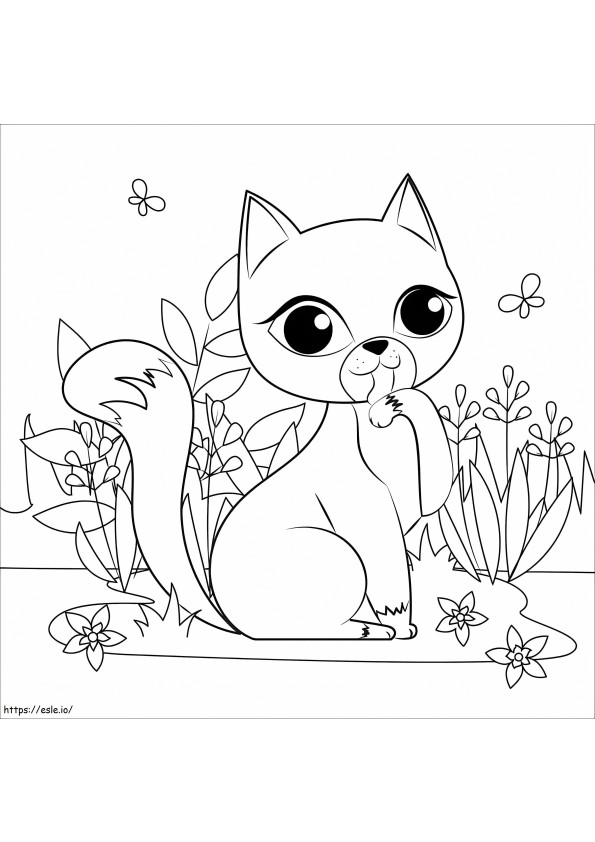 Coloriage Chat avec jardin fleuri à imprimer dessin