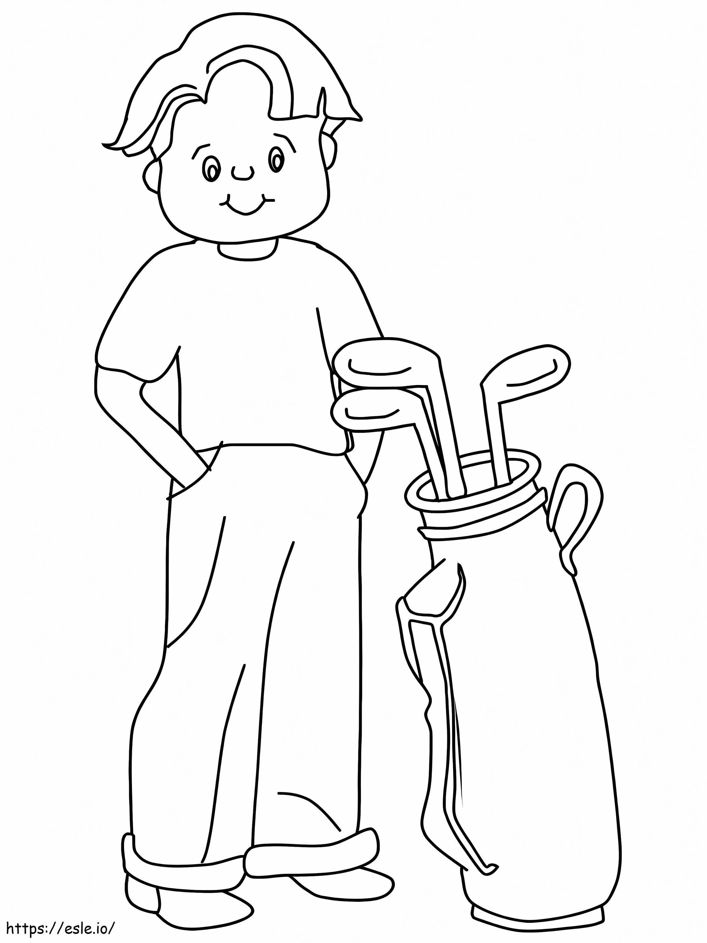 niño jugando al golf para colorear