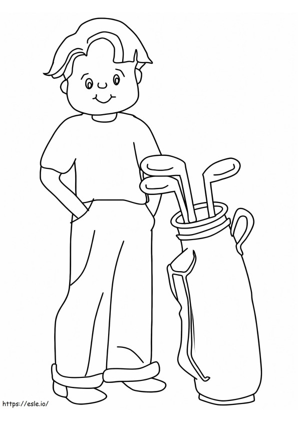 niño jugando al golf para colorear
