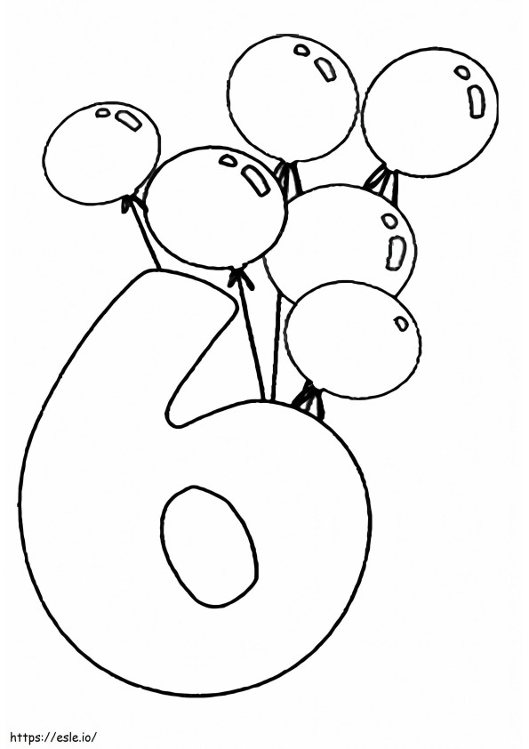 Number 6 And Balloons coloring page