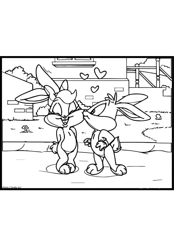 Coloriage Bébé Bugs Bunny et Lola se sont embrassés à imprimer dessin
