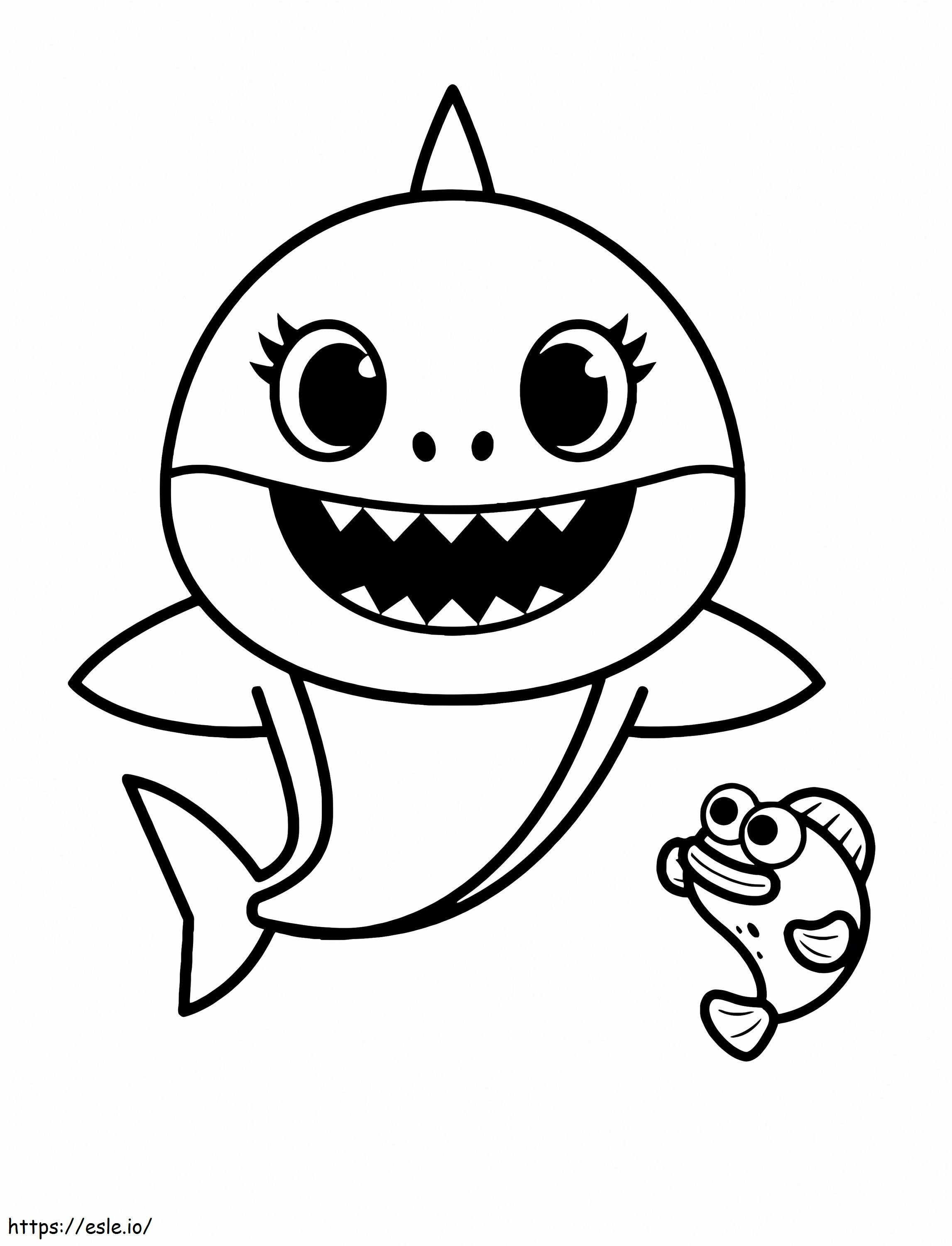Coloriage Drôle de bébé requin avec poisson à imprimer dessin