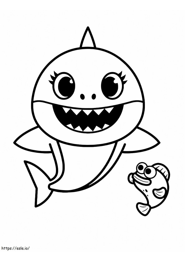 Coloriage Drôle de bébé requin avec poisson à imprimer dessin