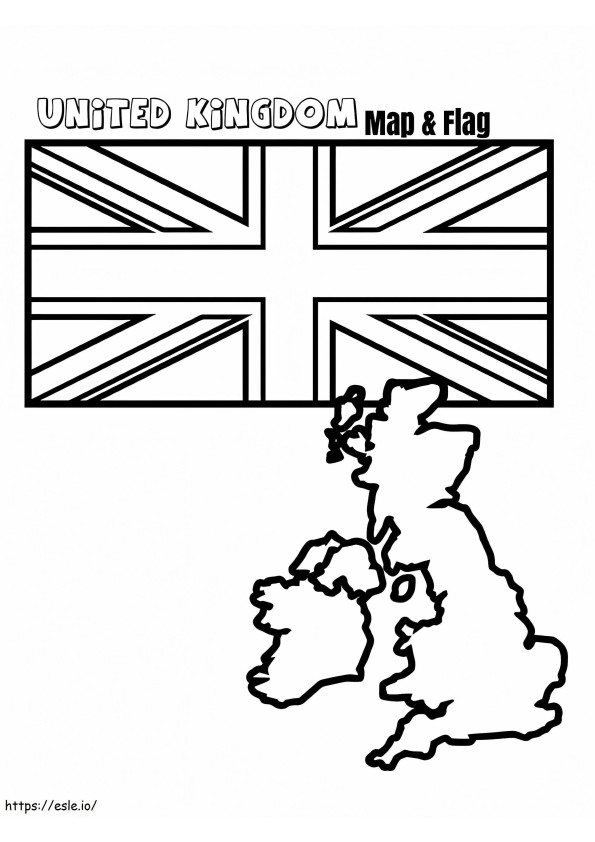 Coloriage Drapeau et carte du Royaume-Uni à imprimer dessin