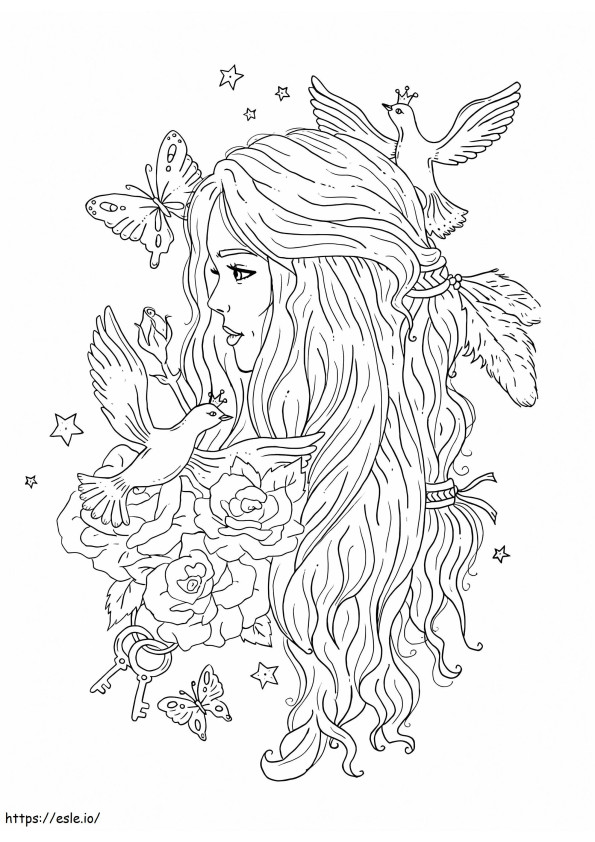 Lady With Doves Tumblr coloring page