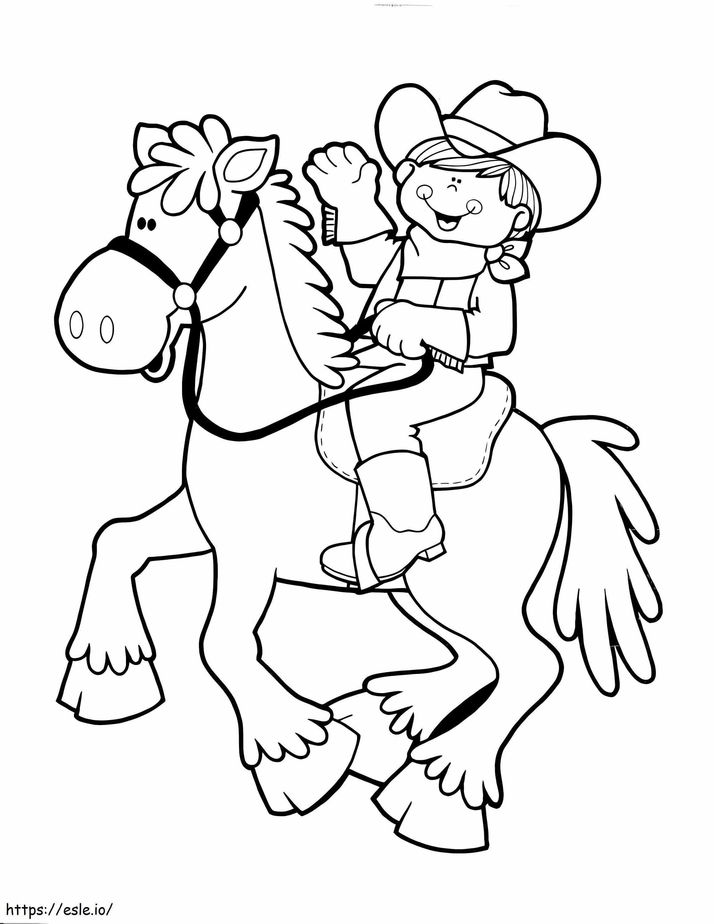 Menino Cowboy Montando Cavalo para colorir