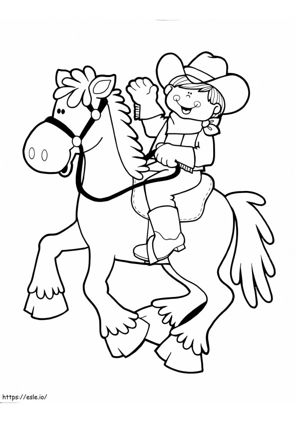 Menino Cowboy Montando Cavalo para colorir