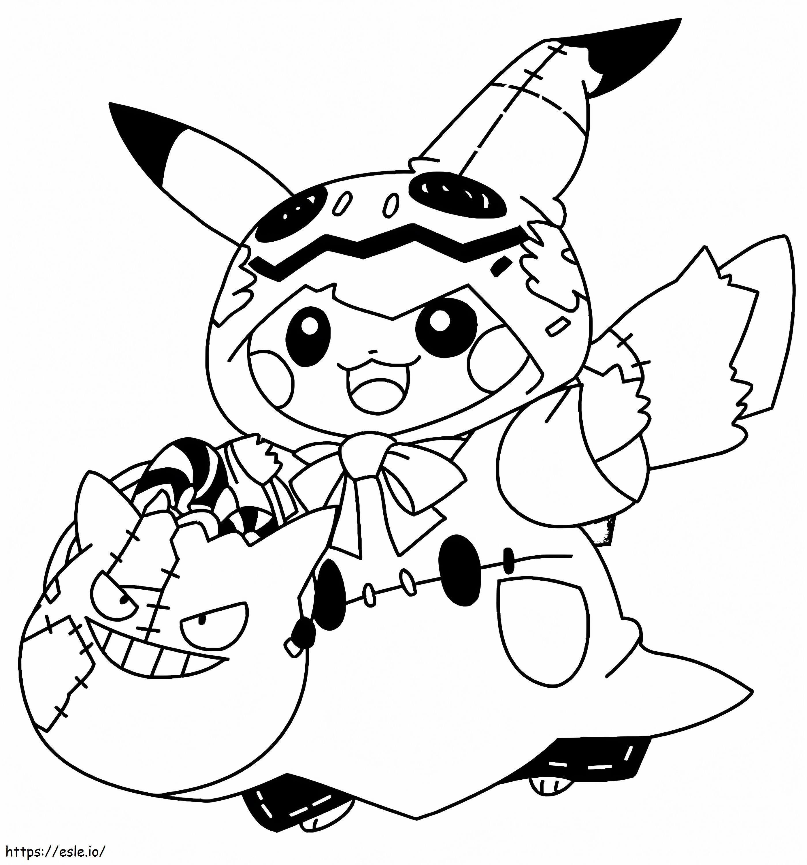 Pikachu Halloweenina värityskuva