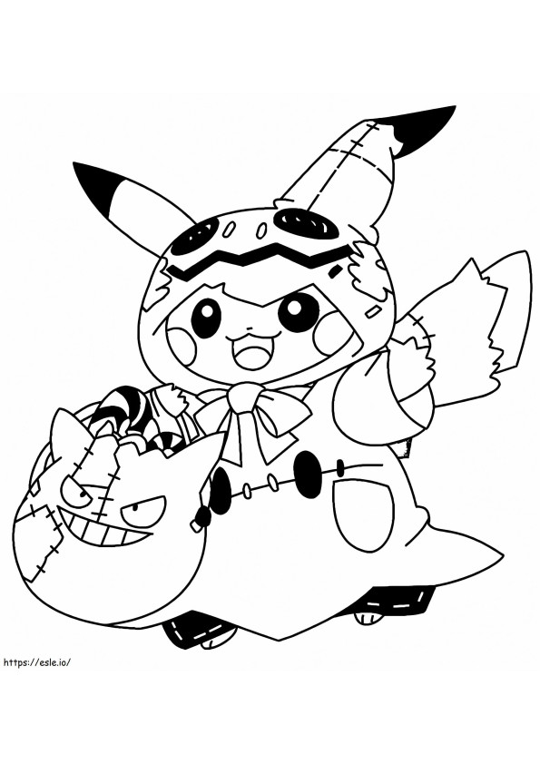 Pikachu Halloweenina värityskuva