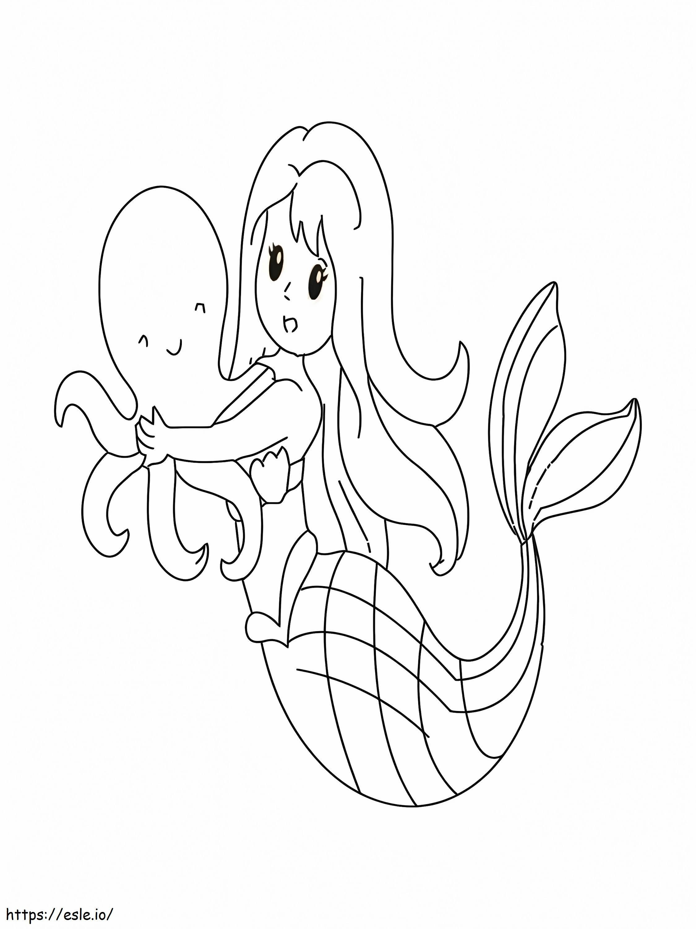 Coloriage Heureuse sirène et pieuvre à imprimer dessin