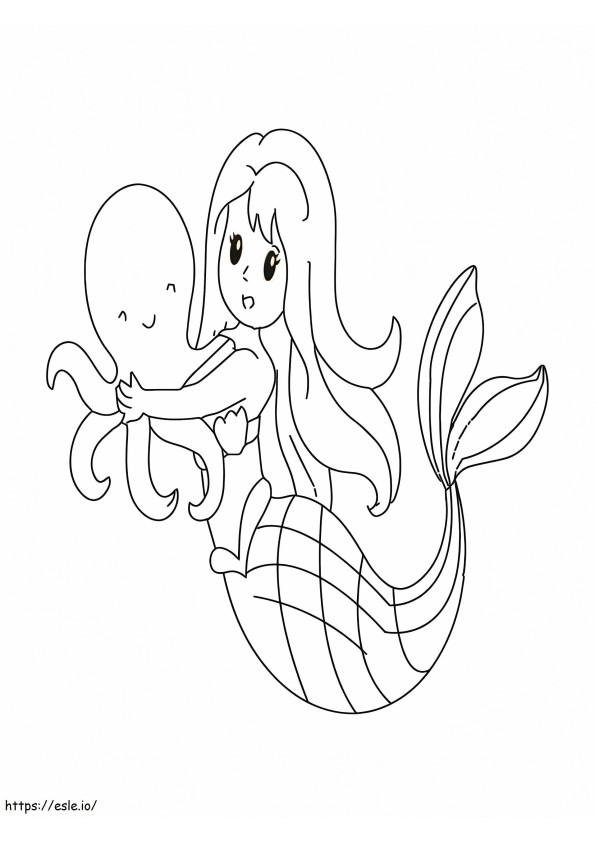 Coloriage Heureuse sirène et pieuvre à imprimer dessin