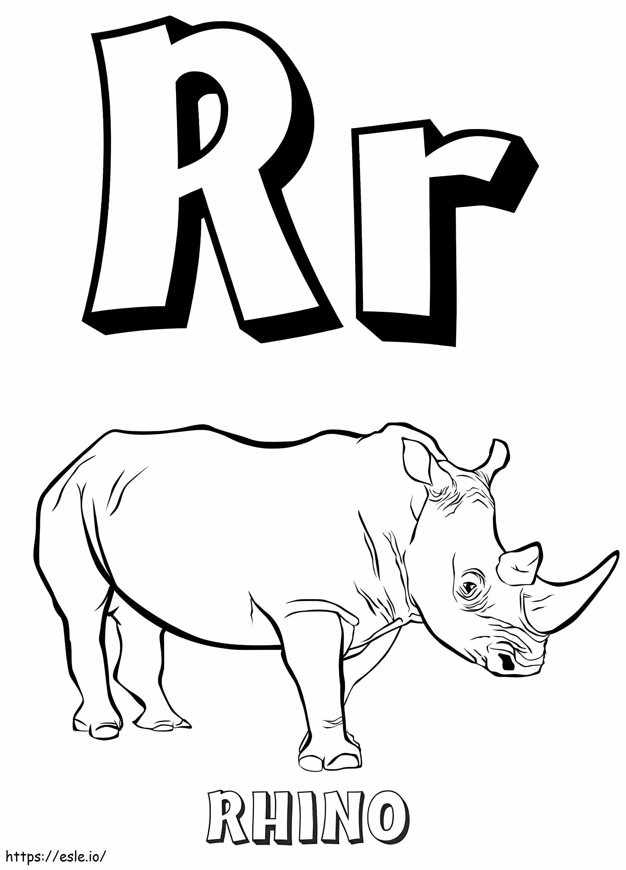 Rinoceronte letra R para colorear