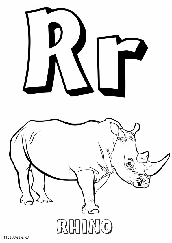 Rinoceronte letra R para colorear