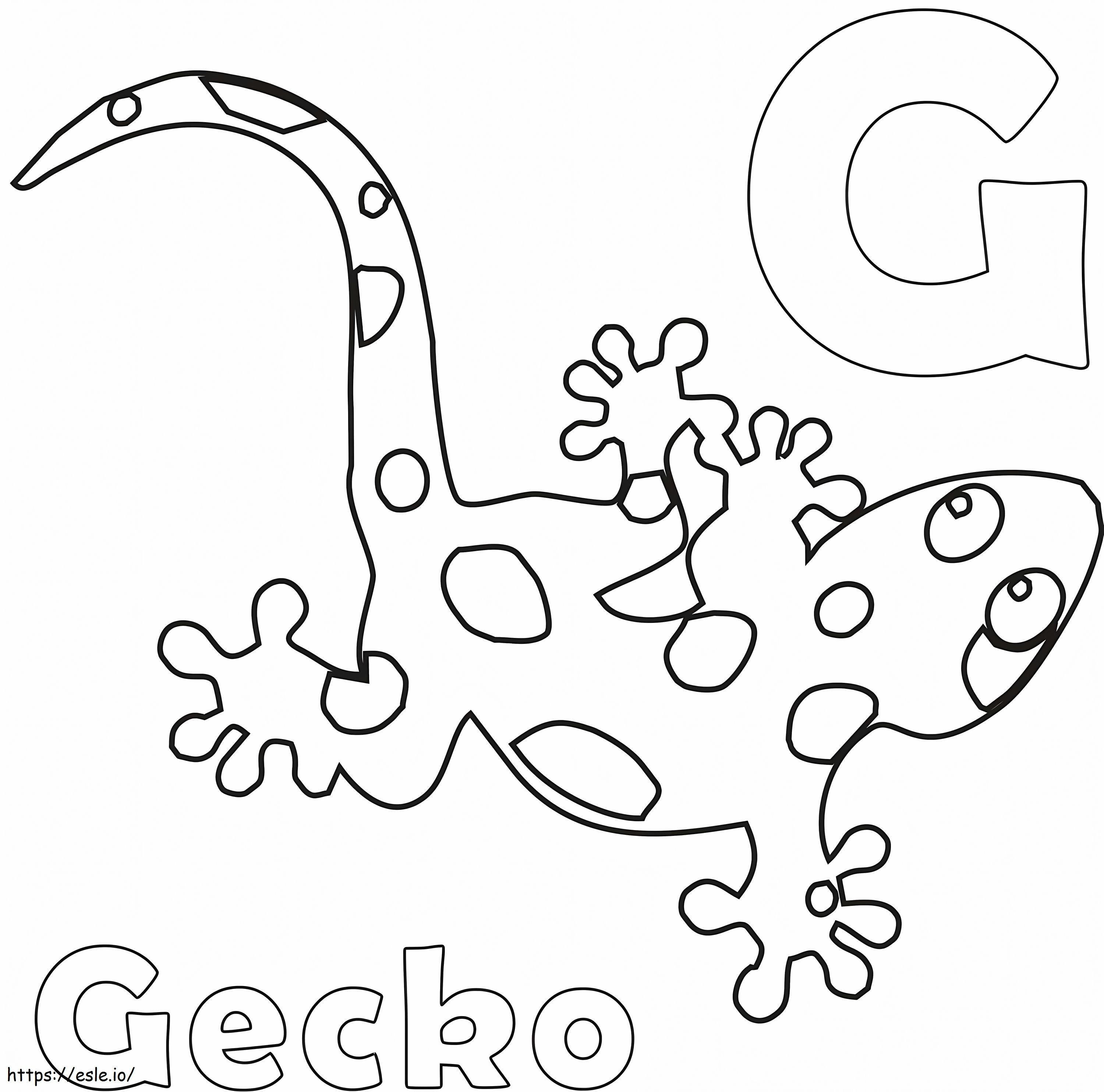 Kirjain G ja Gecko värityskuva