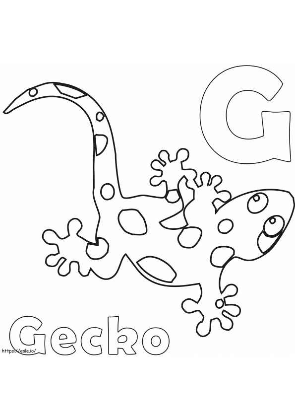 Kirjain G ja Gecko värityskuva