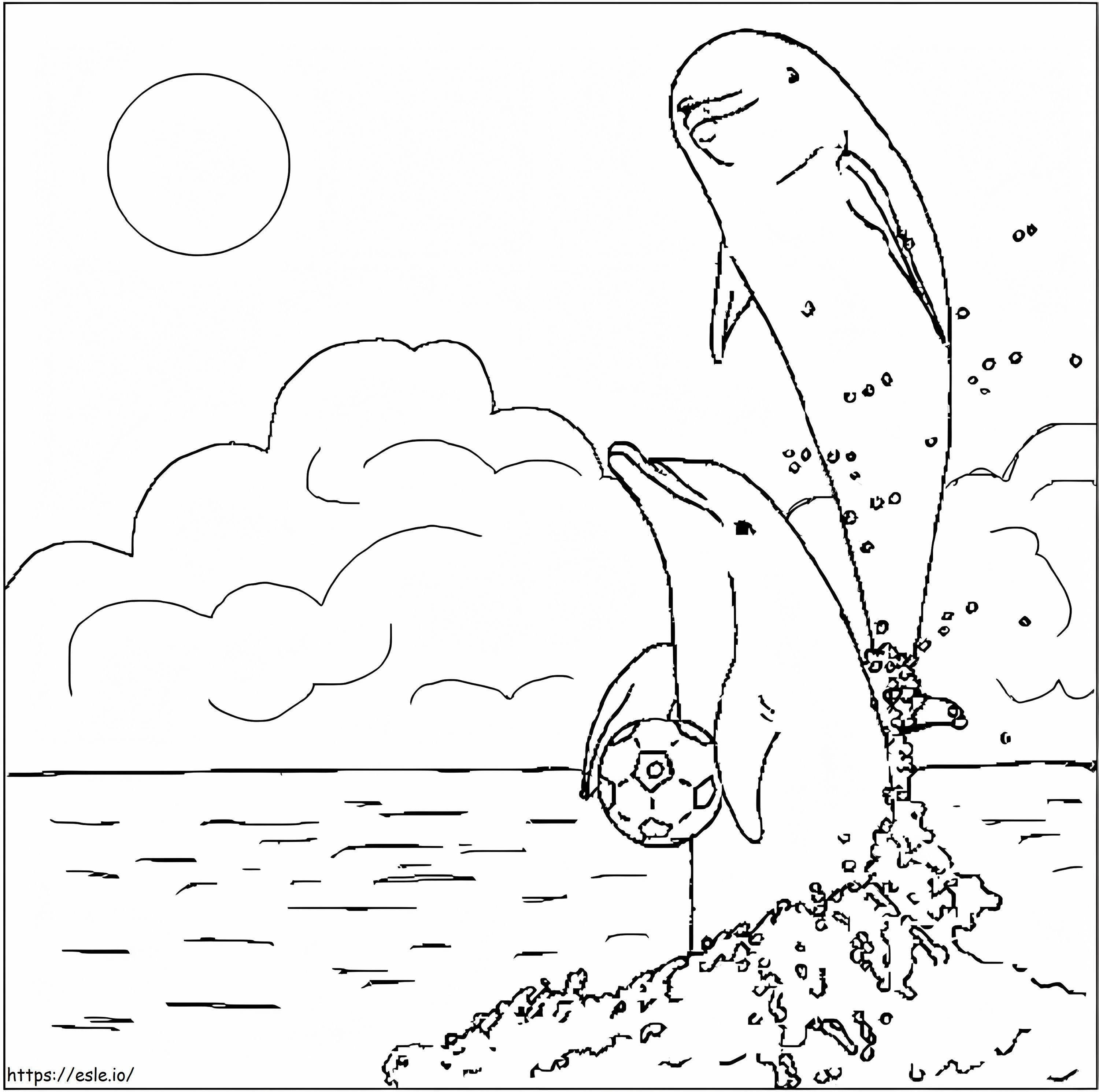 イルカが遊んでいる ぬりえ - 塗り絵