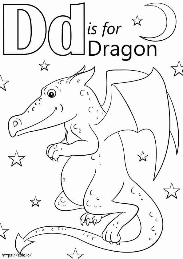 Dragon Letter D coloring page