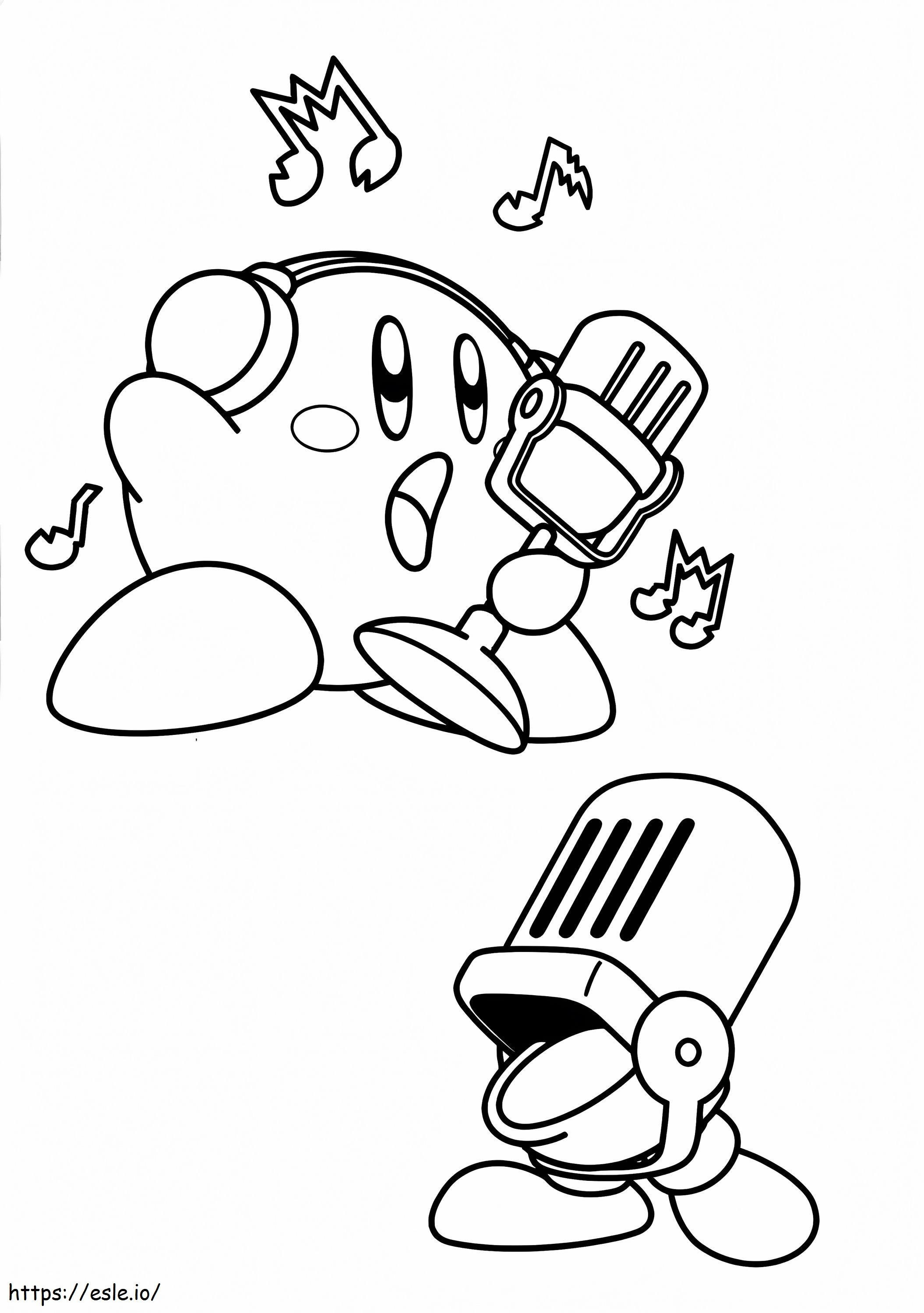 Kirby cantando para colorear