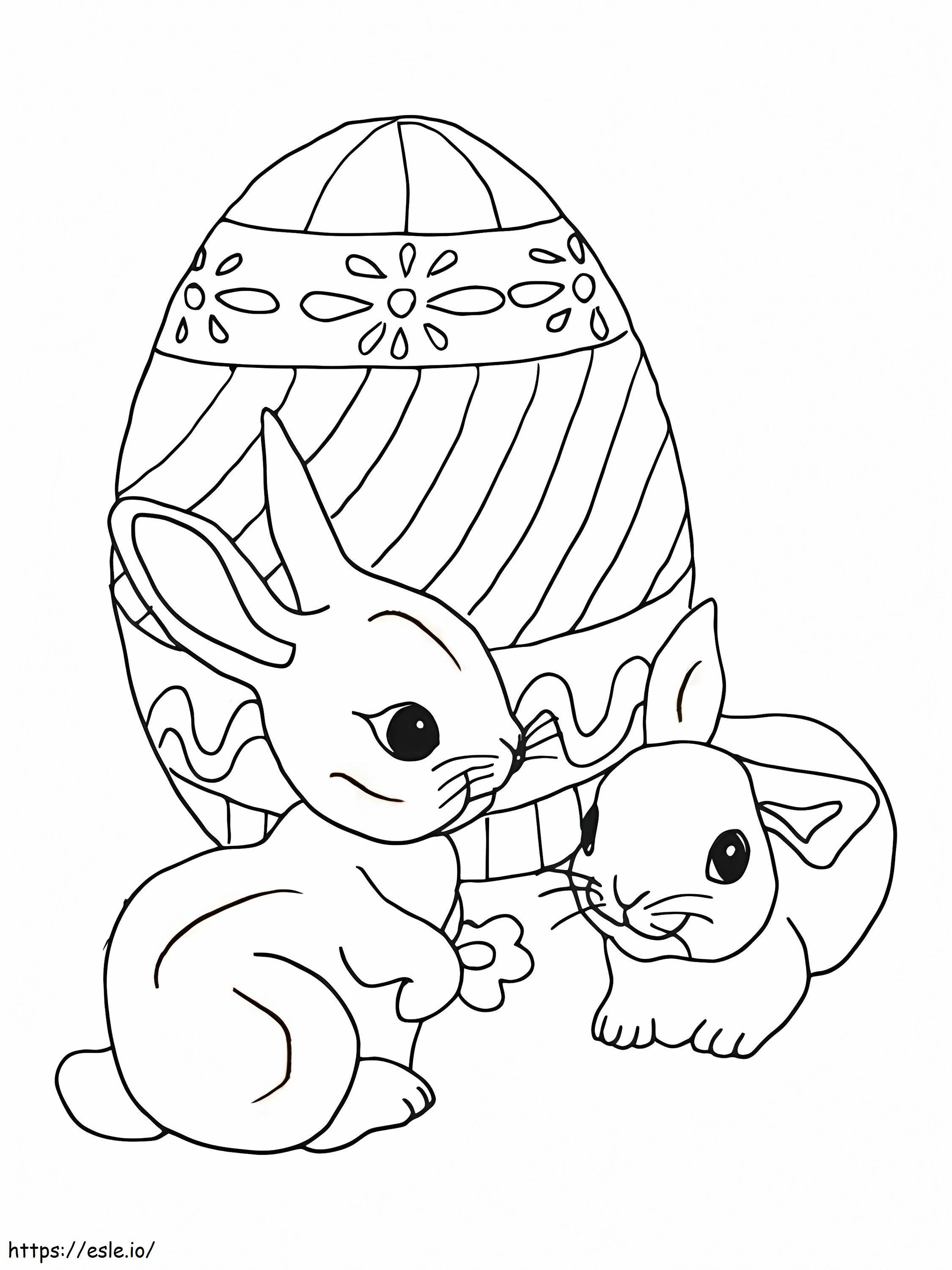 Two Easter Bunnies And Egg coloring page