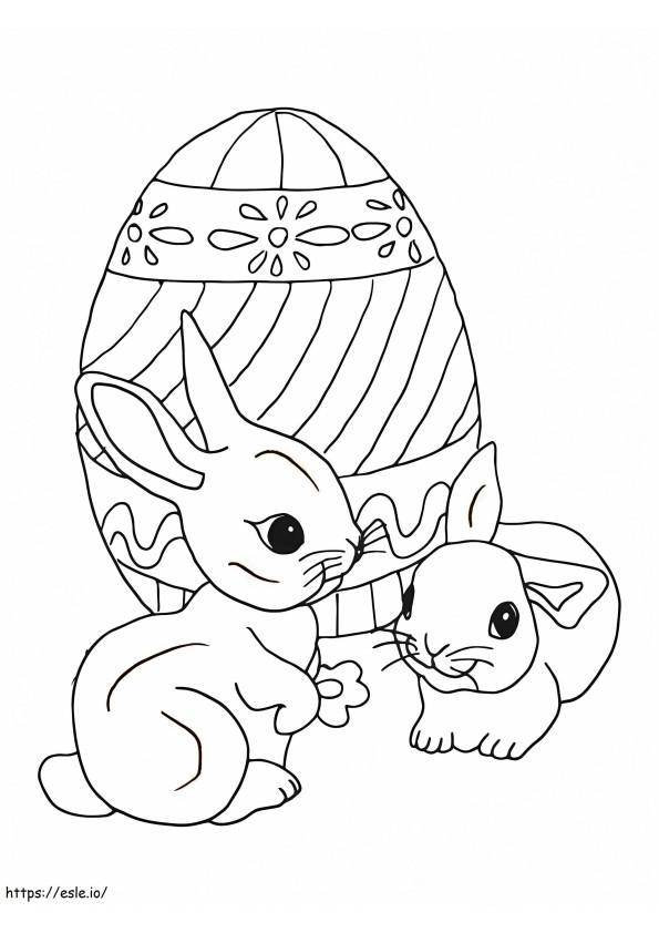 Two Easter Bunnies And Egg coloring page