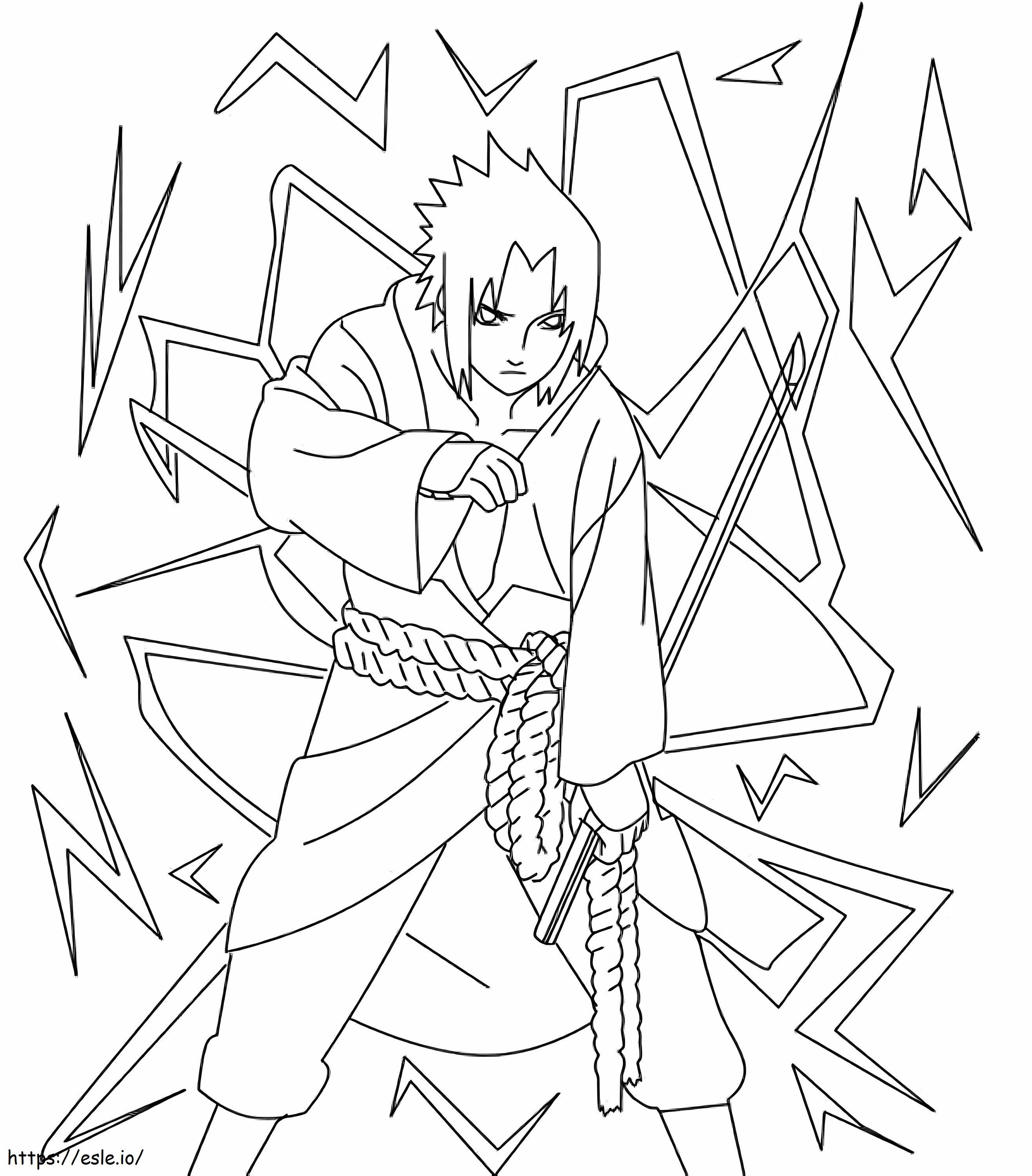 Enfrente Itachi e Naruto lutando contra Sasuke para colorir