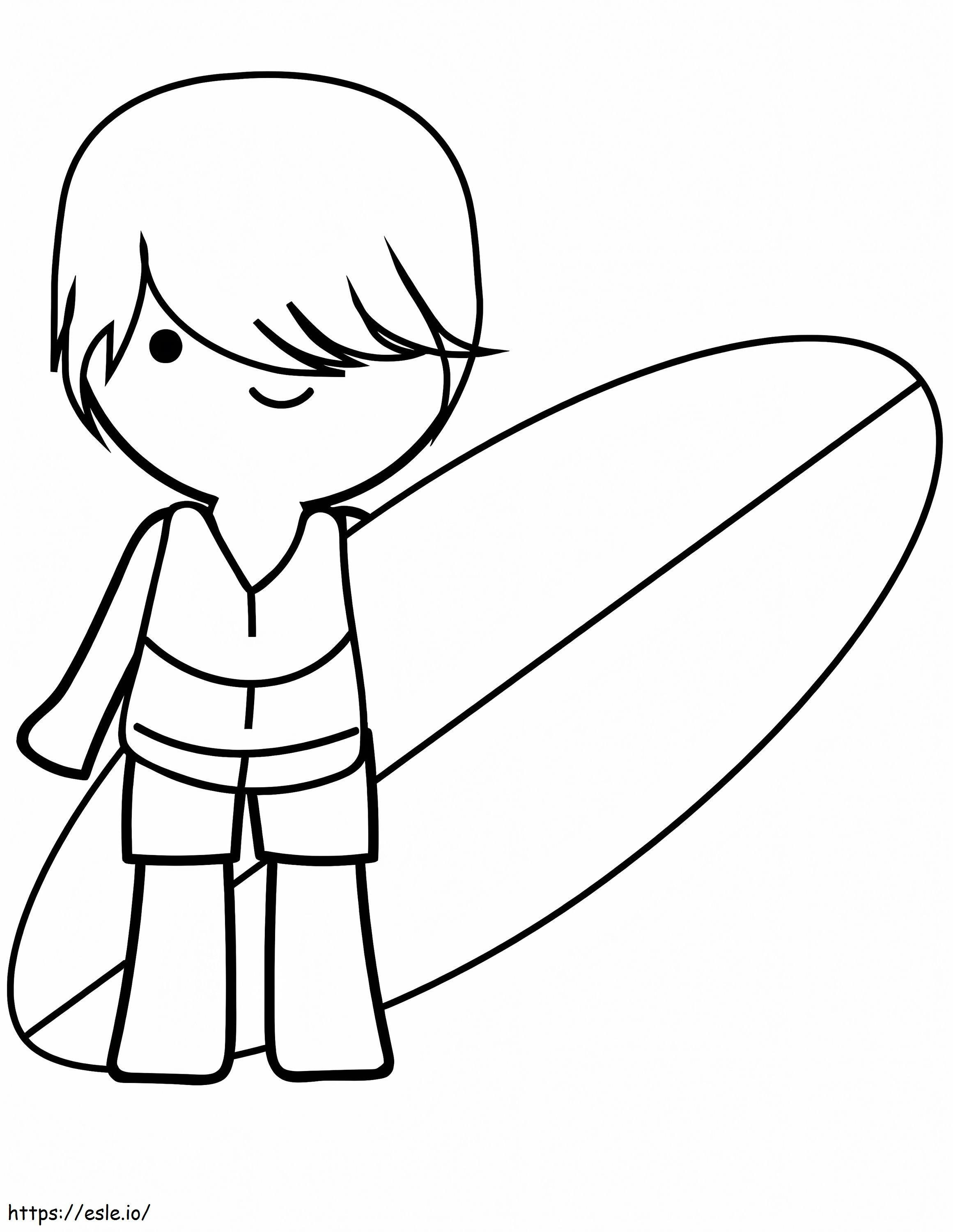 Junge mit seinem Surfbrett ausmalbilder
