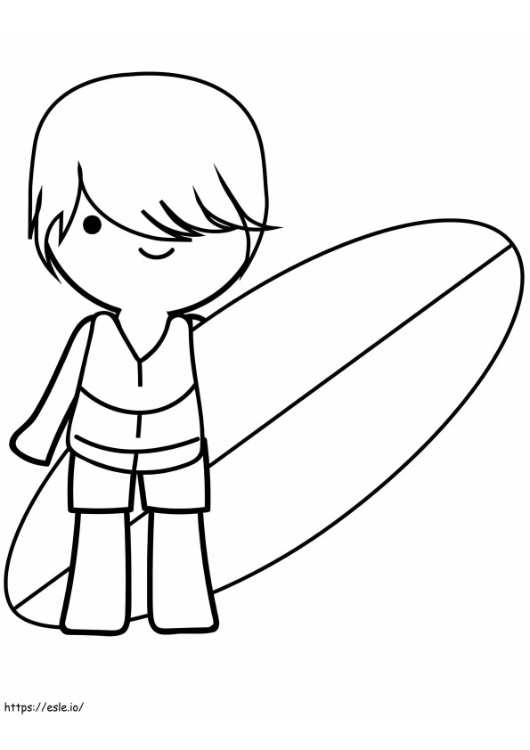niño con su tabla de surf para colorear