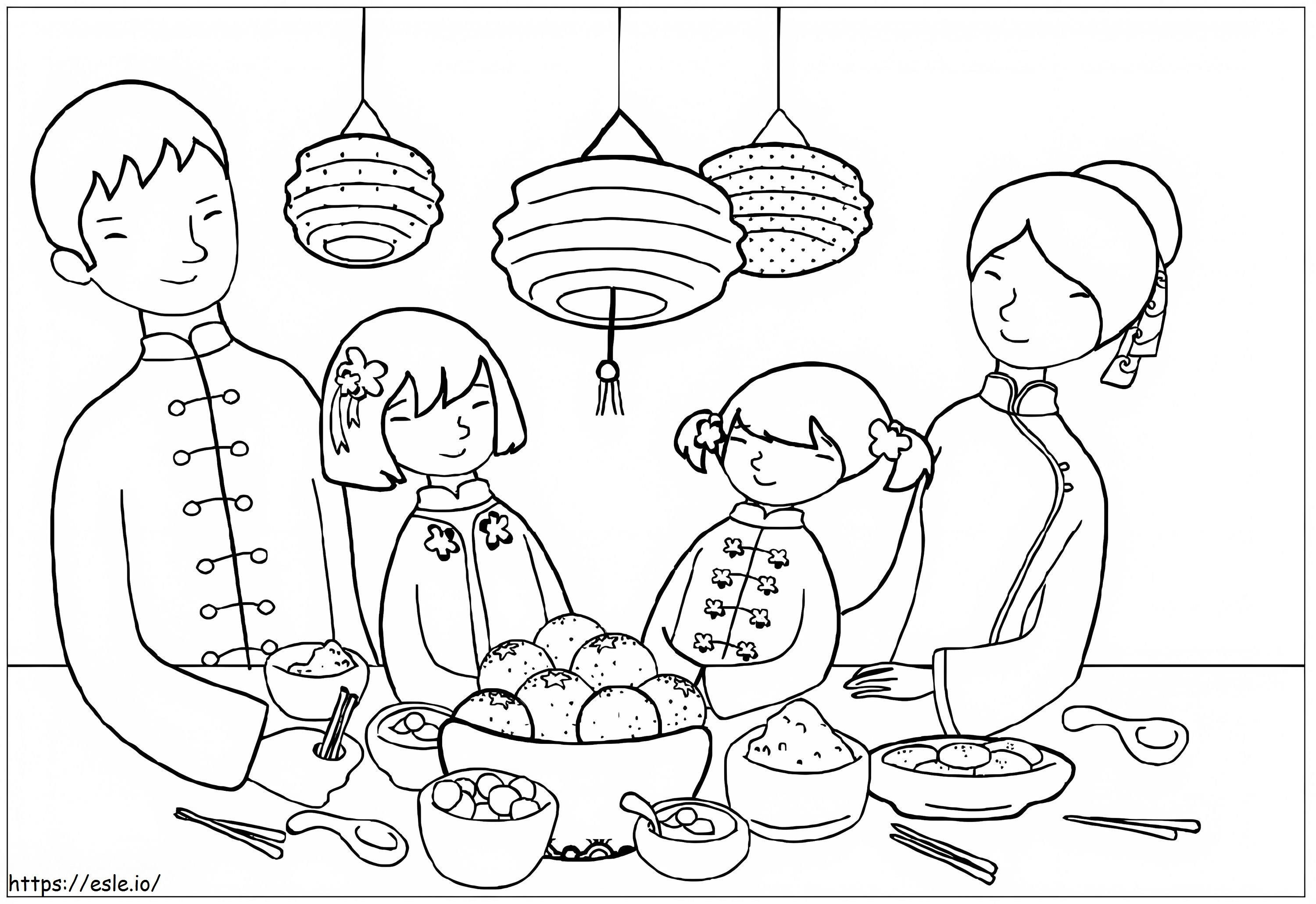 Coloriage Famille chinoise à imprimer dessin