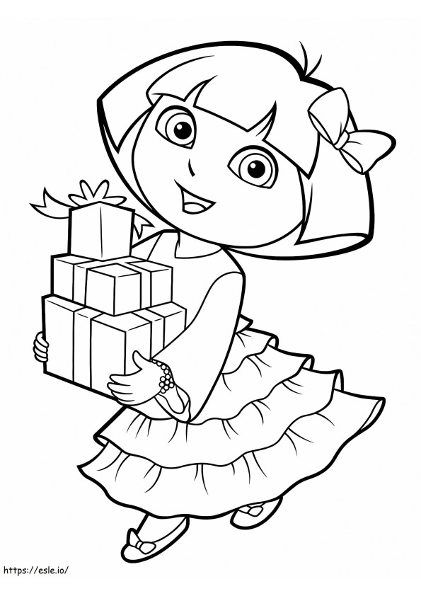 Coloriage Dora et cadeaux à imprimer dessin