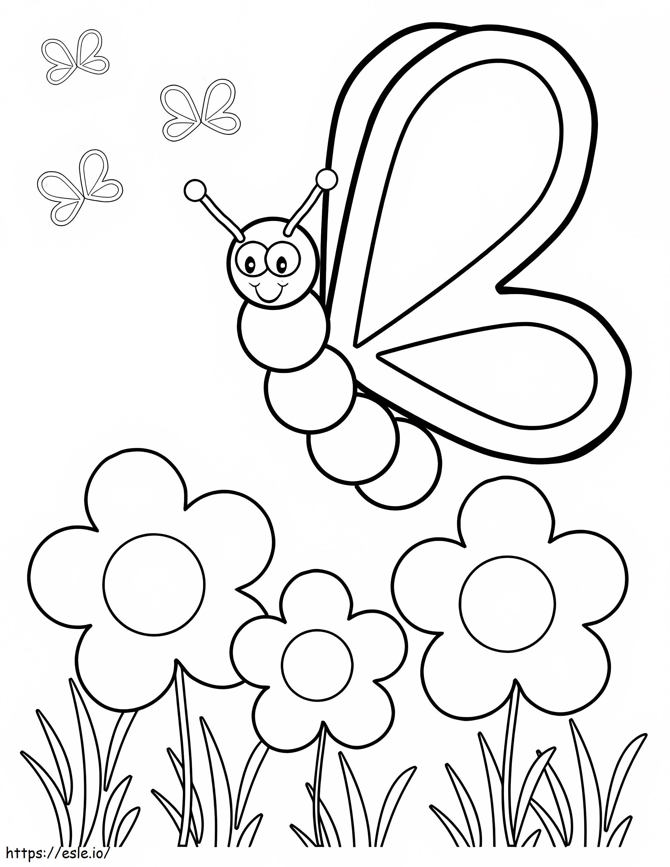 Cartoon Butterfly In Spring coloring page