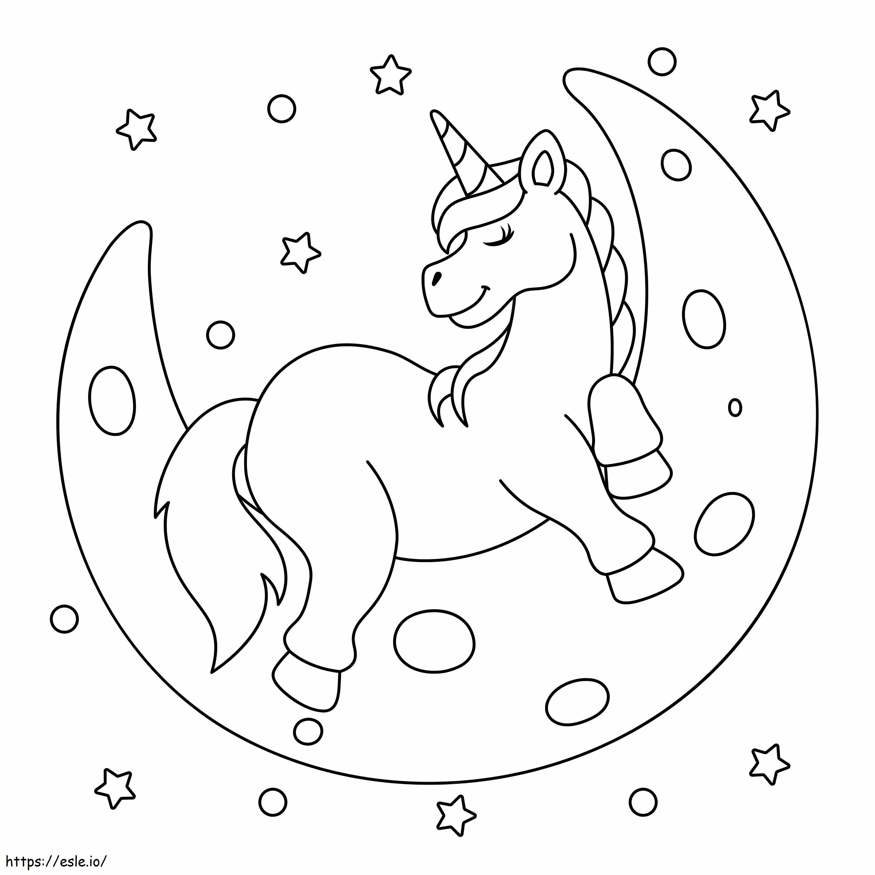 Unicorn Dengan Bulan Gambar Mewarnai