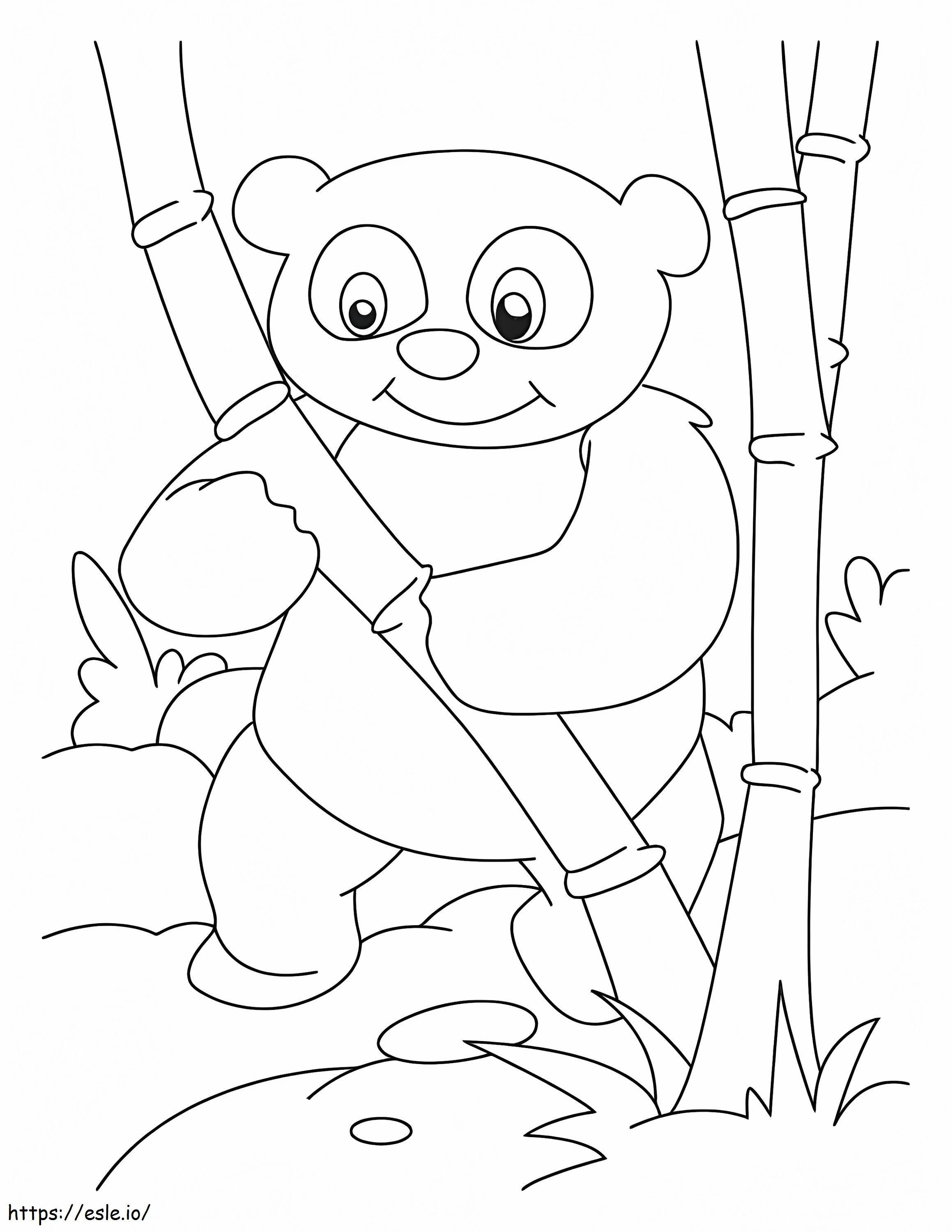 Panda sorridente com árvore de bambu para colorir