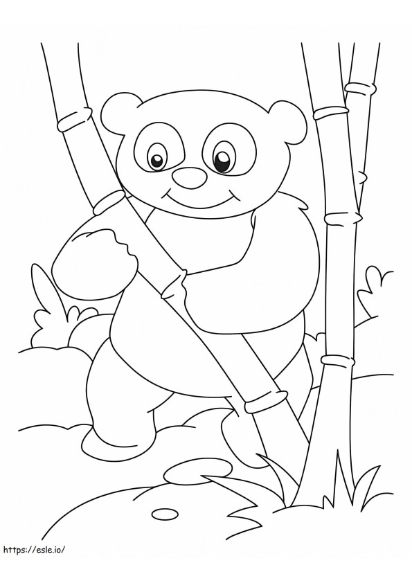 Hymyilevä panda bambupuulla värityskuva