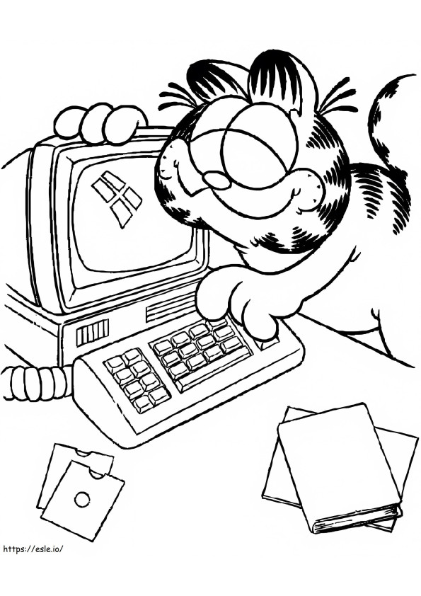 Coloriage Garfield avec ordinateur à imprimer dessin